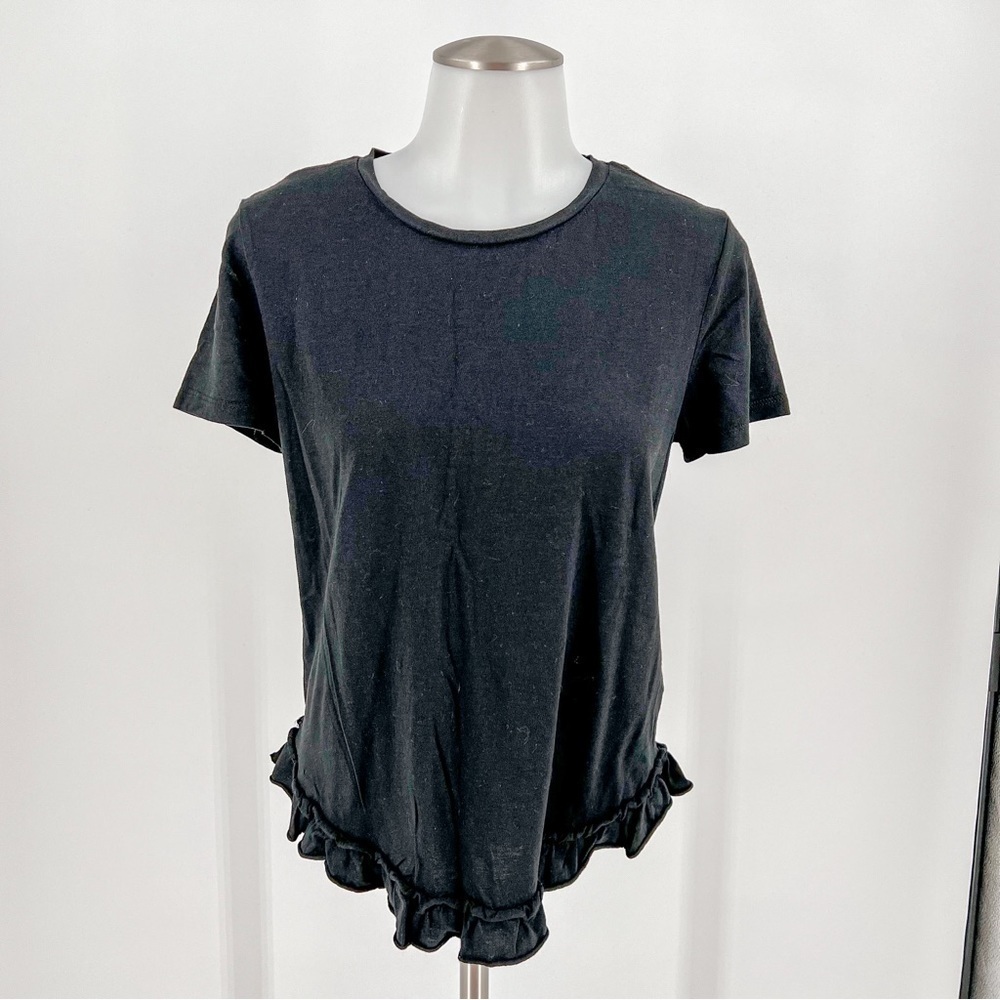Banana Republic Designer T-Shirt Womens Black Short Sleeve Ruffled Hem